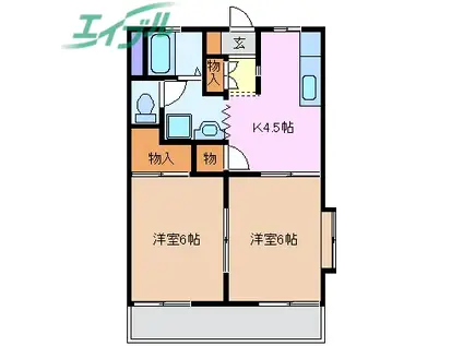 タウニーラークウッドA棟(2DK/1階)の間取り写真