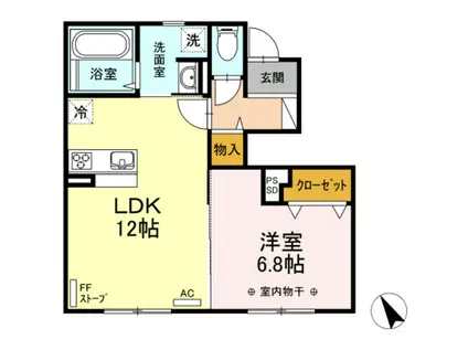 グリーンリーフ山の手(1LDK/1階)の間取り写真