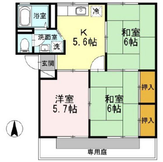 ノーブル清水B(3K/1階)の間取り写真