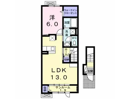 レインボーシャトー(1LDK/2階)の間取り写真