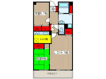 リバーウエストA館(2LDK/7階)の間取り写真