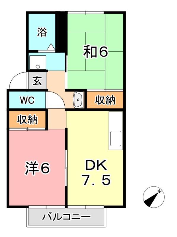 プレジール安原A棟(2DK/1階)の間取り写真