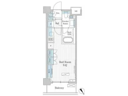 パークアクシス門前仲町テラス(ワンルーム/2階)の間取り写真