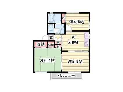 ディアスタツノ(3K/2階)の間取り写真