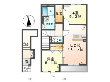 SOLDIASII(2LDK/2階)の間取り写真