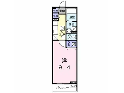 カルム・ソレイユII(1K/1階)の間取り写真