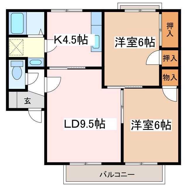 ラ・プレーヌC(2LDK/2階)の間取り写真