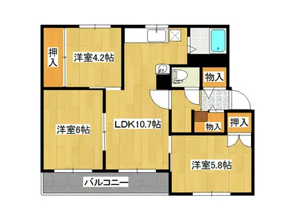 クラージュ春光II(3LDK/1階)の間取り写真