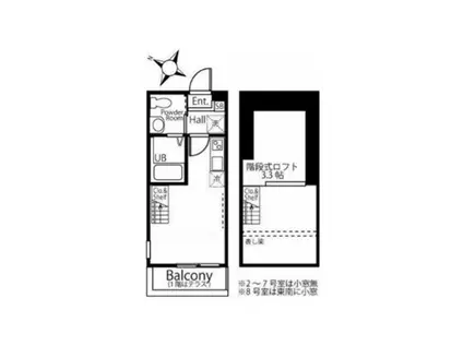 ハーミットクラブハウスPAGURUS(ワンルーム/2階)の間取り写真