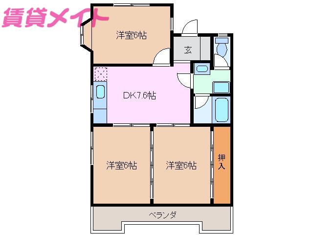 ハイツサイキ(3DK/4階)の間取り写真