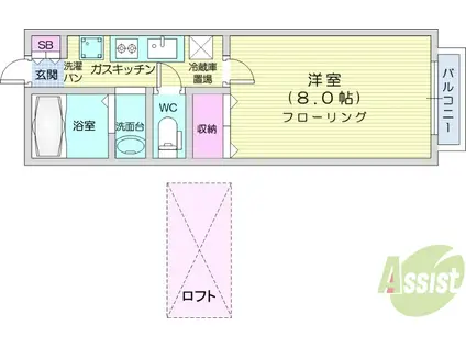 ウエストキャッスル河原町(1K/1階)の間取り写真