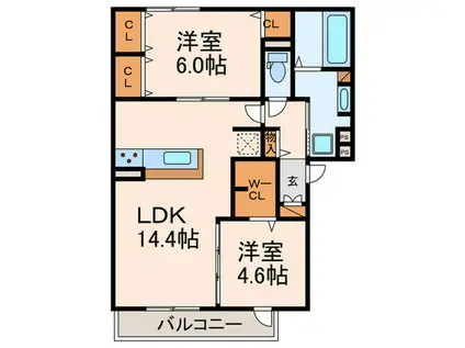 MELLOW STAGE(2LDK/2階)の間取り写真