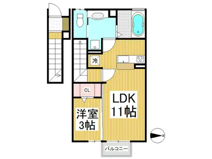 峰坂テラス(1LDK/2階)の間取り写真