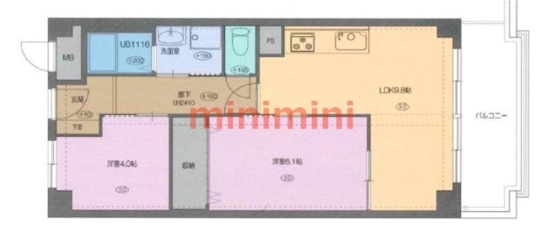 シャルマンコーポ摂津富田(2LDK/5階)の間取り写真
