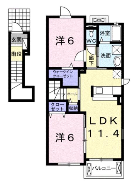 プラシード・カーサ(2LDK/2階)の間取り写真