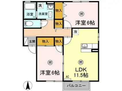 パティオI棟(2LDK/2階)の間取り写真