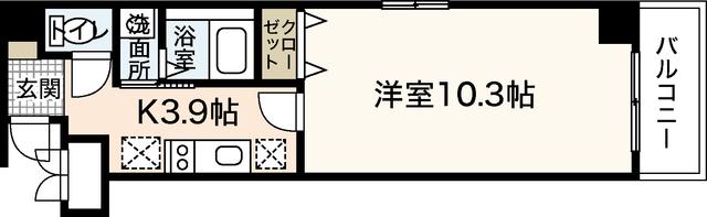 ウイング十日市(1K/6階)の間取り写真