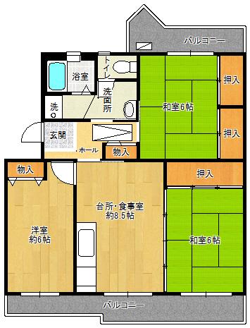 すずかけ台ハイツ第2(3DK/1階)の間取り写真