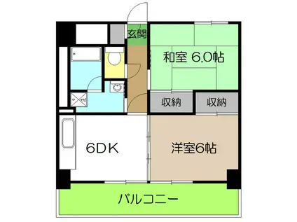 ル・フルール大川筋(2DK/3階)の間取り写真