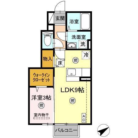 D-ROOM蓬莱(1LDK/1階)の間取り写真