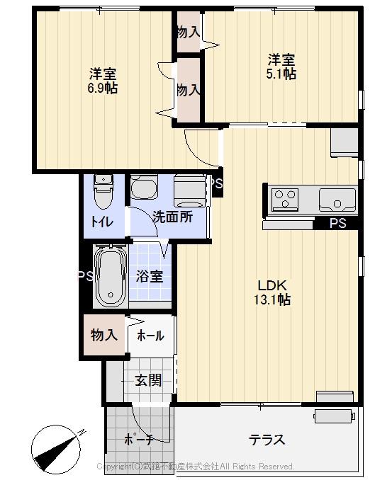 ラ・フランス B(2LDK/1階)の間取り写真