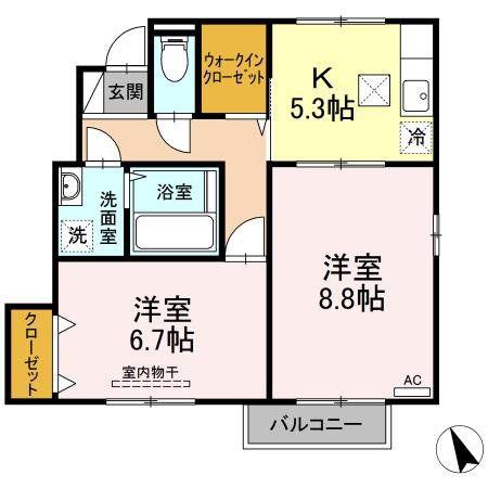 セジュール泉中央(2K/1階)の間取り写真