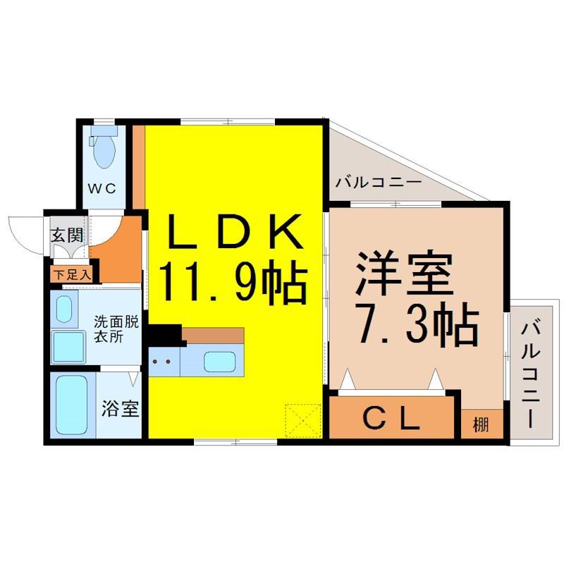 プリムール高蔵(1LDK/3階)の間取り写真