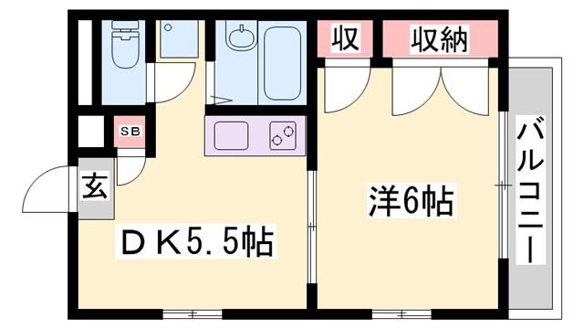 Uグレース飾磨(1DK/2階)の間取り写真