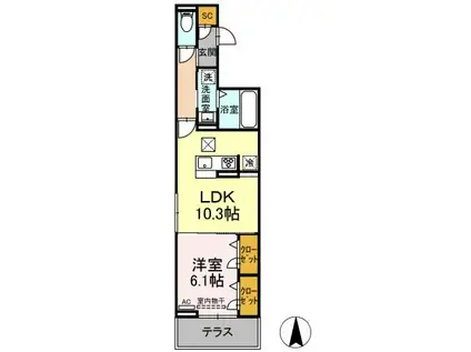 セレスティア助光 B棟(1LDK/1階)の間取り写真