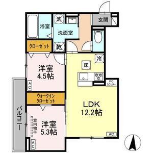 ルヴィータ大秋(2LDK/3階)の間取り写真