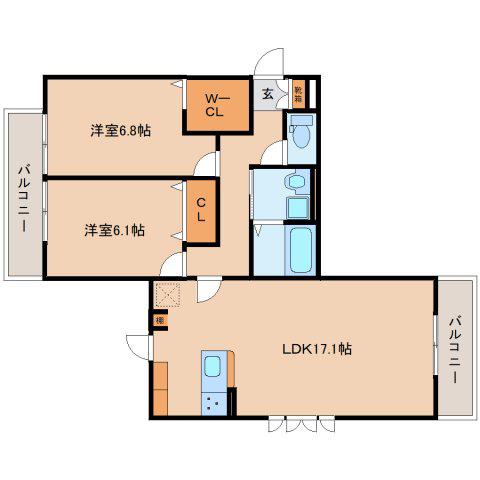 KOMOREBI GARDEN中田本町A(2LDK/3階)の間取り写真