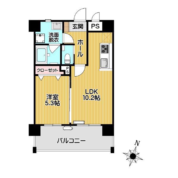グランレーヴ中之町(1LDK/5階)の間取り写真