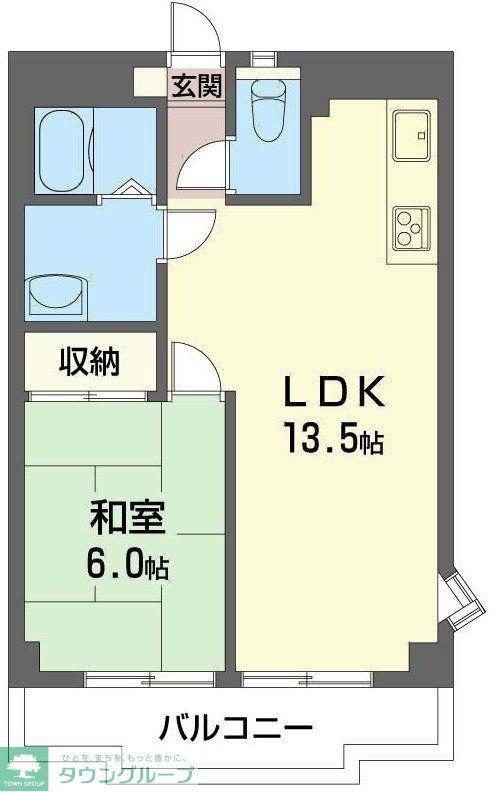 国立クリスタル石川(1LDK/2階)の間取り写真