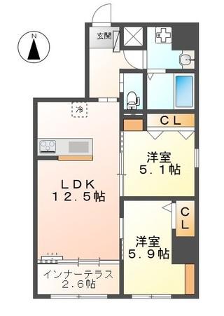 ラ カーサ明倫(2LDK/1階)の間取り写真