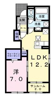 ベルコートA(1LDK/1階)の間取り写真