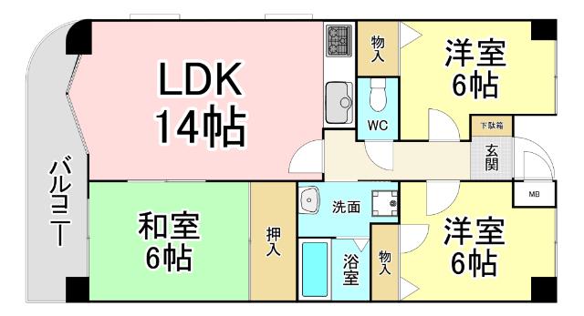 ベルカーサ守恒(3LDK/4階)の間取り写真