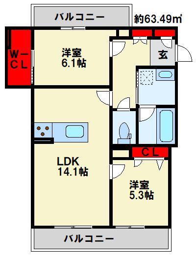シャーメゾン ヴィラ 平田台(2LDK/1階)の間取り写真