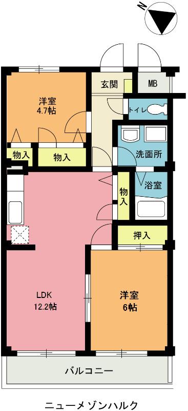 ニューメゾンハルク(2LDK/2階)の間取り写真