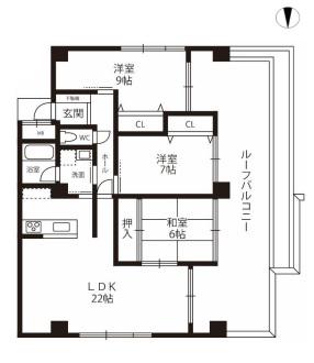 メインステージ夙川(3LDK/3階)の間取り写真