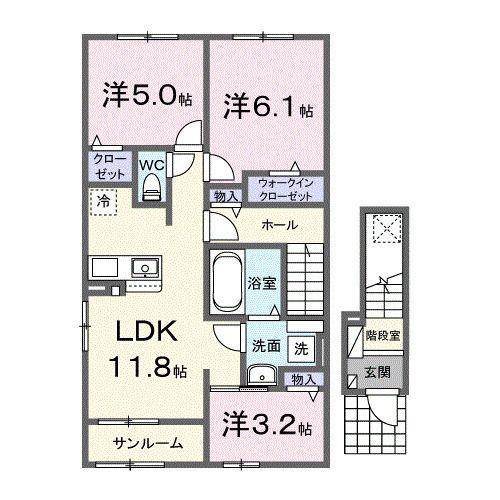 ハレアカラ(2LDK/2階)の間取り写真