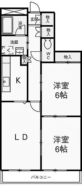 三恵レジデンスI(2LDK/4階)の間取り写真