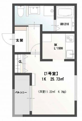 REVE南本庄(1K/2階)の間取り写真