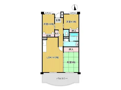 大倉山高層(3LDK/11階)の間取り写真