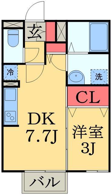 ルーチェおゆみ野(1DK/2階)の間取り写真