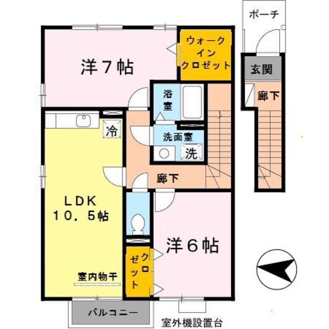ルリール学園南館C(2LDK/2階)の間取り写真