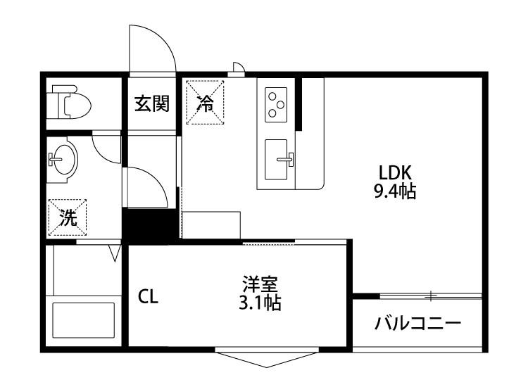 ラテ古町(1LDK/2階)の間取り写真