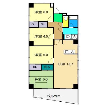 シーサイド唐人町(4LDK/2階)の間取り写真