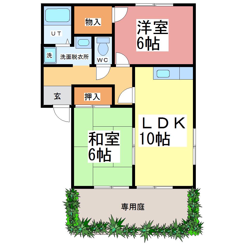 ウィンディア成和 A棟(2LDK/1階)の間取り写真