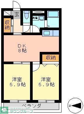 クレスト(2DK/1階)の間取り写真