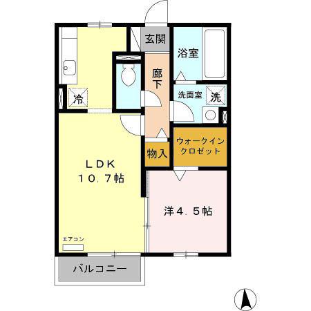 MITANDA HEIGHTS A(1LDK/2階)の間取り写真